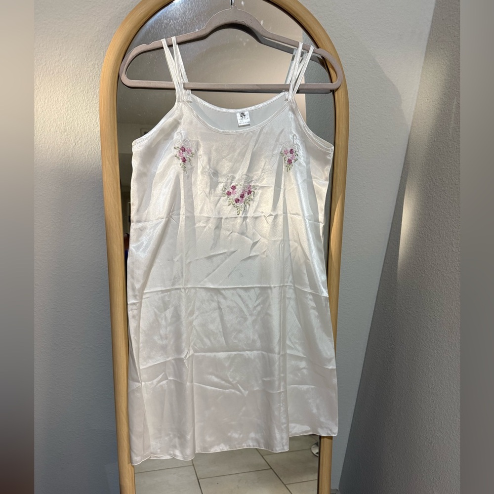 AT 100% white Silk Slip with floral  embroidery